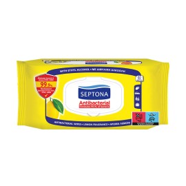 SEPTONA - Antibacterial Hand Wipes Lemon Αντιβακτηριδιακά Μαντηλάκια Χεριών Λεμόνι | 60τμχ