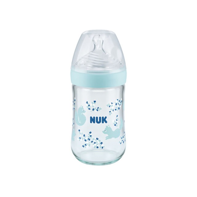 NUK - Nature Sense Μπιμπερό Γυάλινο με θηλή σιλικόνης Μπλε Medium (10.745.119) | 240ml