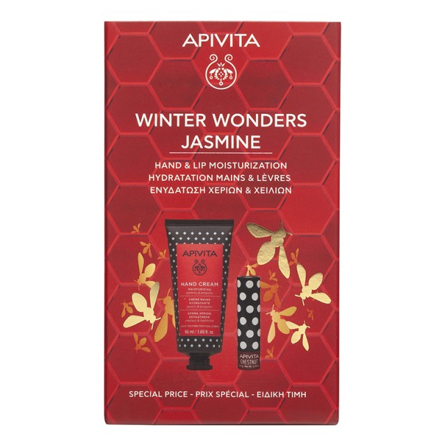 APIVITA - Promo Winter Wonders Jasmine Hand Cream Κρέμα Χεριών Ενυδάτωσης με Γιασεμί & Πρόπολη (50ml) & Lip Care Chestnut (4.4gr)