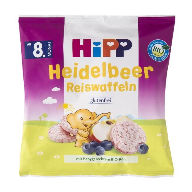 HIPP - Παιδικά ρυζογκοφρετάκια βατόμουρου από 8ο μήνα | 30gr