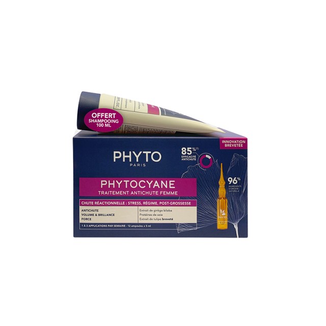 Phyto Reactional Hair Loss Treatment for Women 12ampx5ml & Phytocyane Densifying Treatment Shampoo 100ml